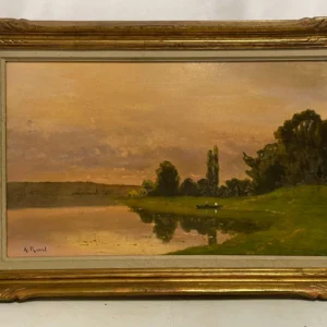 A. Roust, paysage lacustre. Huile sur toile début XXe