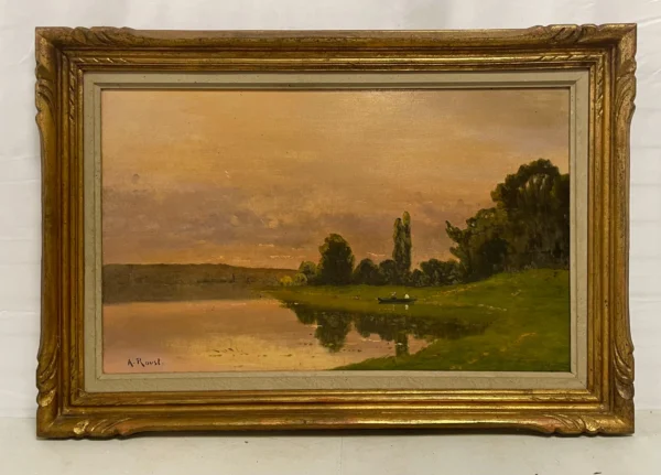 16 A. Roust, paysage lacustre. Huile sur toile début XXe