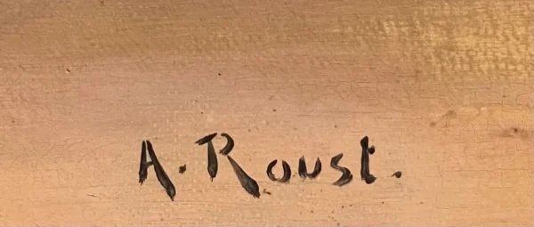 16#2 A. Roust, paysage lacustre. Huile sur toile début XXe
