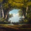 Huile sur toile fin XIXe, paysage lacustre