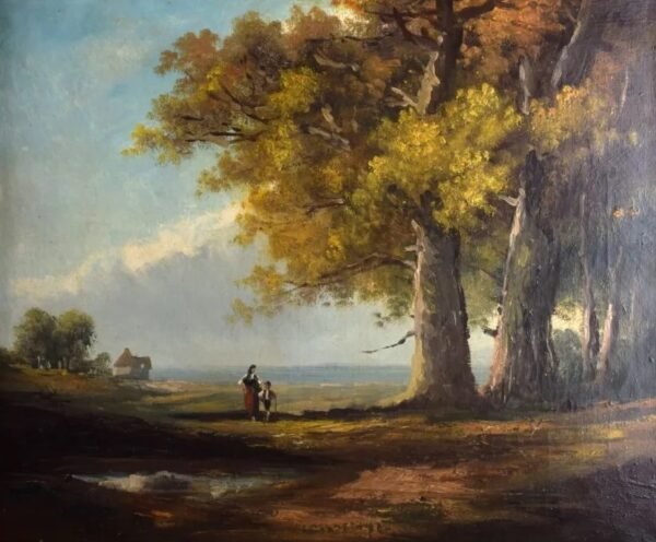 26#2 Huile sur toile fin XIXe, paysage lacustre