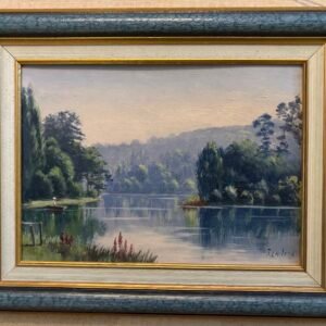 J. Leclerc "Paysage de rivière", huile sur panneau début XXe