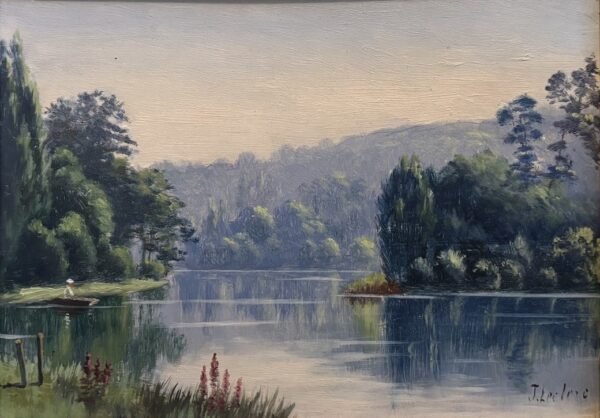 J. Leclerc "Paysage de rivière", huile sur panneau début XXe