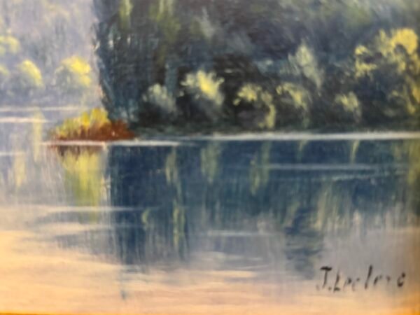 J. Leclerc "Paysage de rivière", huile sur panneau début XXe