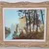 Anonyme XXe, huile sur toile, paysage lacustre