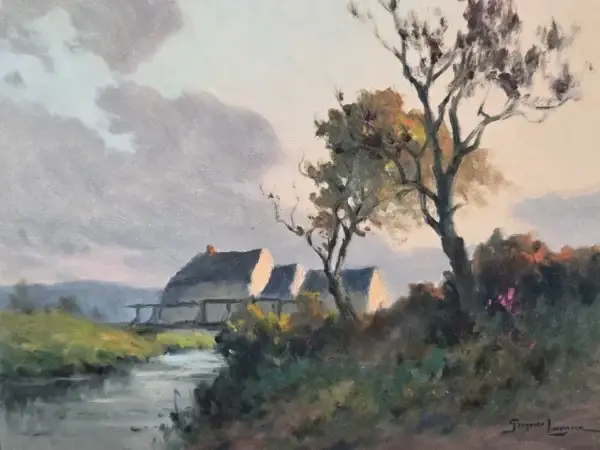 Georges Grégoire Lavaux, "Soir de septembre à la forge". Huile sur toile, 1942