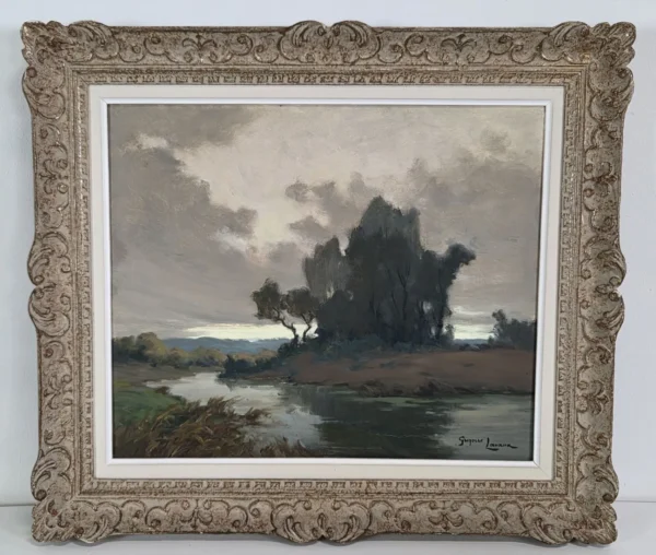 Georges Grégoire Lavaux , paysage fluvial hivernal (1942)