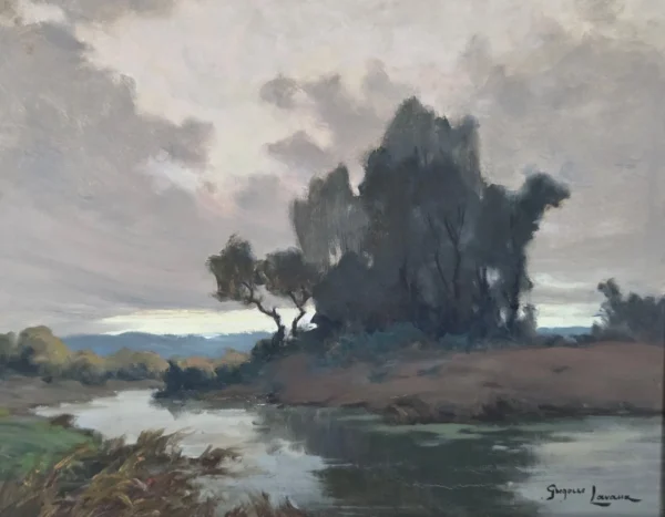 Georges Grégoire Lavaux , paysage fluvial hivernal (1942)
