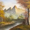 Huile sur toile au couteau, paysage de montagne en automne (Années 1970)