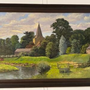 Tableau original XXe . Paysage lacustre.
