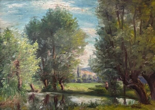 Anonyme XXe, paysage avec rivière
