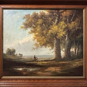 Huile sur toile fin XIXe, paysage lacustre