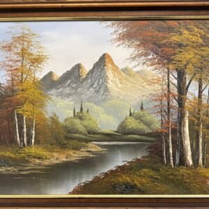 Huile sur toile au couteau, paysage de montagne en automne (Années 1970)