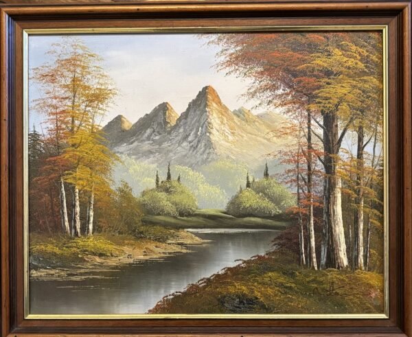 Huile sur toile au couteau, paysage de montagne en automne (Années 1970)